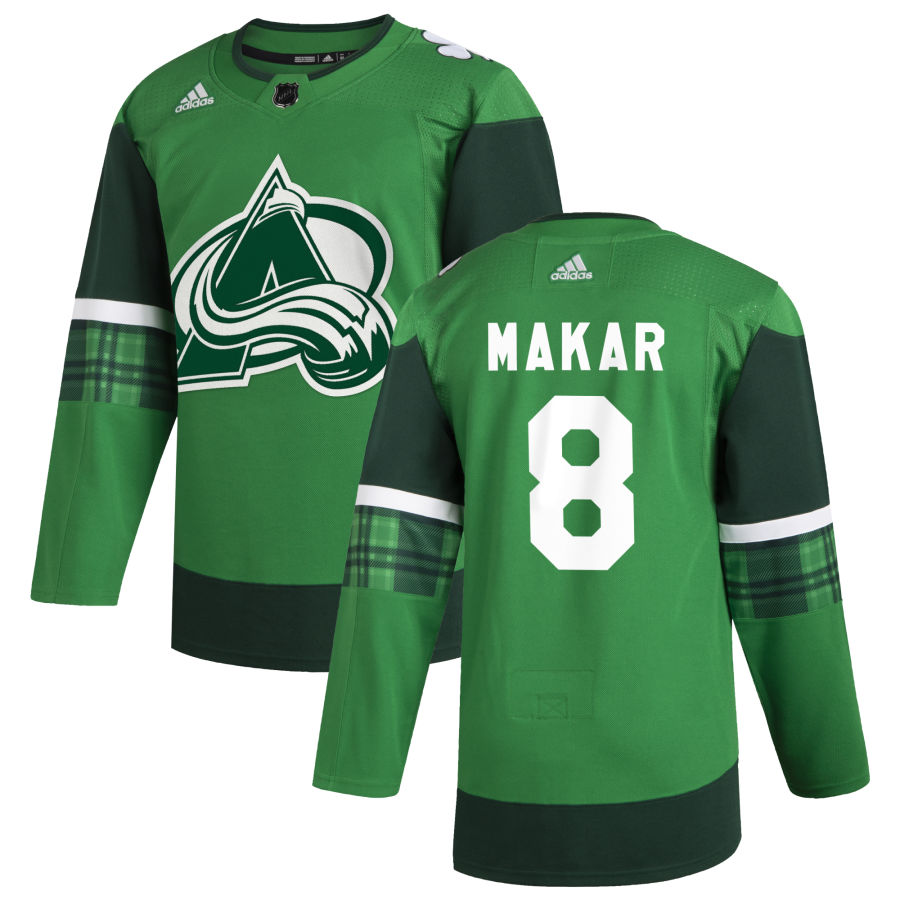 Colorado Avalanche #8 Cale Makar Men Adidas 2020 St. Patrick Day Stitched NHL Jersey Green->colorado avalanche->NHL Jersey